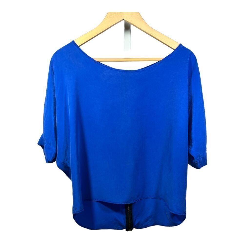 KARINA GRIMALDI Women’s Dolman Sleeve Zipper Back Silk Blouse Blue Size Small